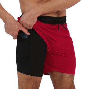 Shorts de Baño de Secado Rápido para Hombre con Forro de Compresión 2 en 1, Traje de Baño Sólido para Playa, Transpirable con Bolsillos con Cremallera - Product Image 1