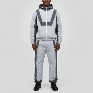 <b>Men's</b> Patchwork Nylon Windbreaker Tracksuit Zip Up <b>Jacket</b> and Pants Sportswear Set - Product Image 3