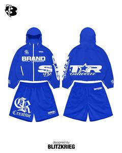 Purple Sportwear Windbreaker Set | Oversized <b>Zip</b> Hoodie Jacket & Shorts| Star Creative Streetwear Matching Set OEM Private Label - Product Image 3