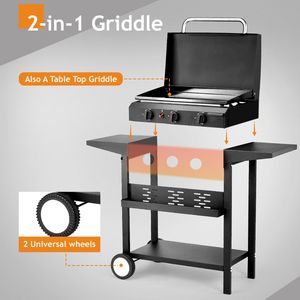 3 Burner <b>Flat</b> <b>Top</b> Gas <b>Griddle</b> Station-30,000 BTU Propane Fuelled Ceramic Coated Cast Iron Cooking Pan - Product Image 4