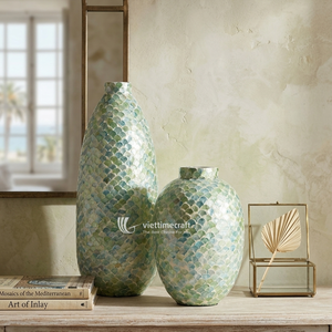 Mother of Pearl Decor Set, Artisanal Inlay <b>Vase</b> & Bowl Collection, Mosaic Shell Decor for Home Office Living Room - Product Image 3