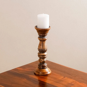 Curio Craft Handmade Wooden Candlestick Holder Round Shape Home Decoration Natural Wood Finish - Product Image 1