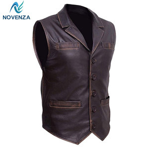Stylish Men's Winter <b>Leather</b> <b>Vest</b> Sleeveless Biker Design Waterproof Lightweight Button Closure Front Pockets Casual Streetwear - Product Image 1