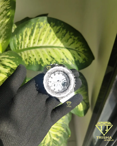 VVS Moissanite <b>Diamond</b> Crown Thorn Bezel <b>Watch</b> in 925 Sterling Silver White Luxury Timepiece - Product Image 1
