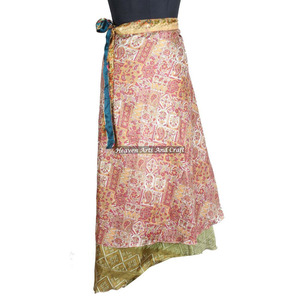 Nuevas faldas largas vintage de seda tipo sari, faldas mágicas reversibles de seda de 38 pulgadas de largo, falda tubo halter de la India. - Product Image 6