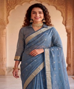 Sari en soie Banarasi de qualité supérieure avec bordure tissée et travail Zari, chemisier non cousu, tenue de soirée pour femme SHUBH- SF :-1111 85464 - Product Image 2