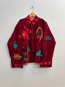 Premium Maroon Velvet Winter <b>Jacket</b> for Women Elegant Heavy Embroidery Velvet Cardigan Coat Quilted Velvet Overcoat - Product Image 1