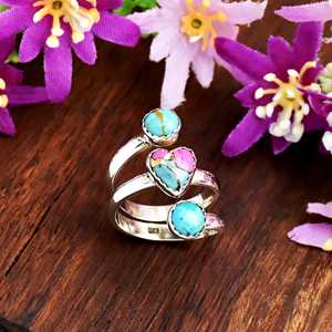 925 Sterling Silver Blue Mohave Cotton Candy <b>Turquoise</b> Heart Shape Gemstone <b>Ring</b> Handmade <b>Ring</b> for Women Fine Jewelry Gift - Product Image 4