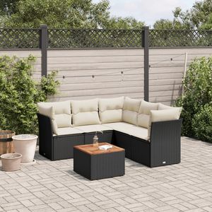Set divano da giardino bianco crema e nero a 6 posti in rattan con cuscini, mobili da esterno dal design contemporaneo - Product Image 1