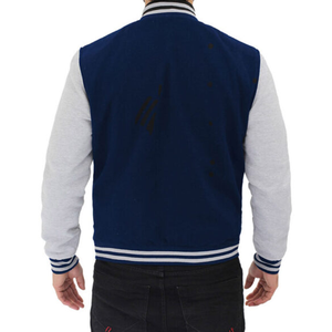 Chaqueta Varsity Azul Gris para Hombre, Estilo Preppy, Cuello Camisero, Corte Regular, Material de Poliéster, Ropa de Otoño - Product Image 5
