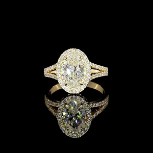 Anillo de compromiso de oro amarillo de 14K con halo y tallo dividido, con diamante cultivado en laboratorio de corte ovalado de 1.5 quilates certificado por IGI, joyería fina - Product Image 1