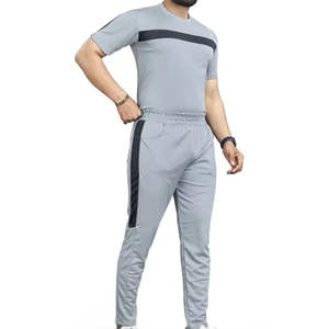 Ensemble de survêtement décontracté gris uni pour homme grande taille, t-shirt d'entraînement léger et respirant à manches courtes, pantalon de jogging, vêtements de sport - Product Image 4
