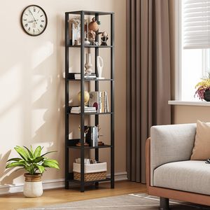 Industrial Living Room Office Study Entryway 6 High Narrow Stackable <b>Adjustable</b> Heavy Duty Wooden Bookshelf - Product Image 6