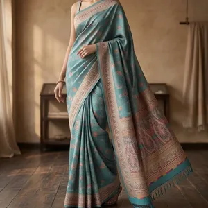Saree ผ้าชีฟองมีระบายด้านบนที่สง่างามและสัมผัสผู้หญิง - Product Image 6