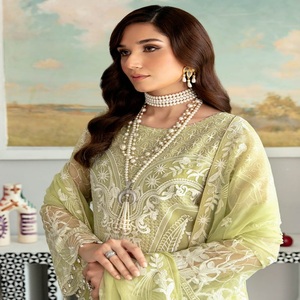 Trajes Shalwar kameez de diseñadores paquistaníes gasa bordada de 3 piezas para mujeres Kurti para ropa informal diaria Lehenga para niñas - Product Image 4