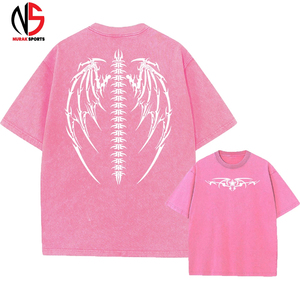 Men's <b>Acid</b> Washed T-shirts Oversized <b>Drop</b> Shoulder O-Neck Solid Pattern Streetwear with Customized Logo Printing OEM Service - Product Image 3
