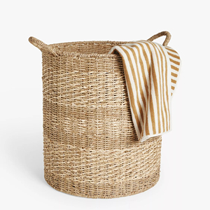 Woven Seagrass Round Laundry <b>Basket</b> Natural Handmade <b>Storage</b> <b>Basket</b> Wholesale eco-friendly Made in Vietnam - Product Image 1