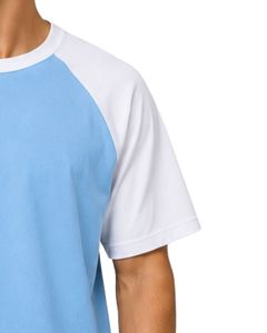 Manufacturer Light Blue And <b>White</b> Raglan T Shirt For Men Short Sleeve Crew Neck Cotton <b>Tee</b> Custom Casual Streetwear Color Block - Product Image 4