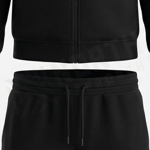 Ensemble de survêtement noir à capuche pour homme, fermeture éclair intégrale, vêtements de sport décontractés, couleur unie, respirant, en polyester, sweat-shirt et pantalon, pour l'automne - Product Image 5