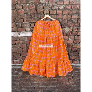 Falda Larga de Algodón 100% Color Naranja, Hecha a Mano, Estilo Bohemio, para Mujer - Product Image 1