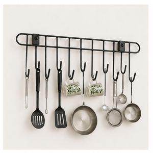 Factory Price Wall Mounted Modern Kitchen Utensil Rack <b>Hooks</b> Matte Black Metal 6 <b>Hooks</b> <b>Hanging</b> Organizer Pots Pans Ladles Cup - Product Image 1