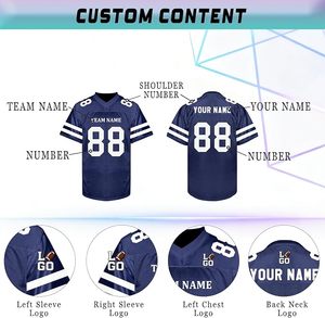 Maillot de football américain personnalisé unisexe bleu marine col en V maille respirante manches courtes nom du club numéro transfert thermique animal - Product Image 3