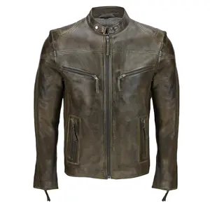 Windproof Olive Genuine Sheepskin Leather Bomber Jacket Breathable, Weatherproof, OEM/ODM Wholesale Winter Fashion Men's Jacket