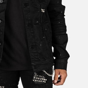 High Quality Men's Custom Outdoor Denim <b>Jacket</b> 100% Cotton Lightweight Windproof New Design Stand Collar Denim <b>Rhinestone</b> <b>Jacket</b> - Product Image 4