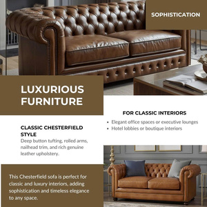 2 Seater Leather <b>Sofa</b> with Tufted Back Classic Chesterfield Style for Living Room Vintage Design with Deep Button Detailing - Product Image 2