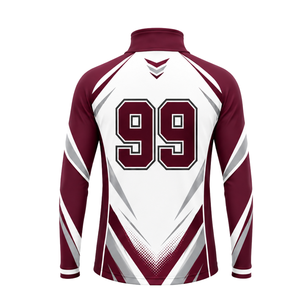 <b>Burgundy</b> White Quarter Zip Sports <b>Shirt</b> Long Sleeve Athletic Training Running Teamwear Custom Performance Sportswear Top Jerseys - Product Image 2