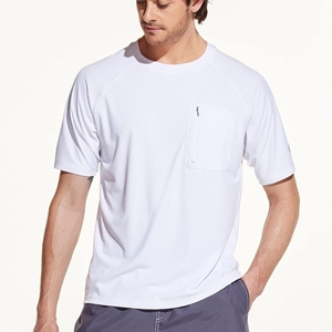 T-shirt Rash Guard unisexe blanc à manches longues avec poche avant, séchage rapide, respirant, Spandex/Polyester 180g, haut de sport - Product Image 1