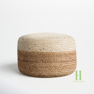 Rattan Round <b>Pouf</b> Indoor Rustic Design Natural Color Weaved Seat - Product Image 1