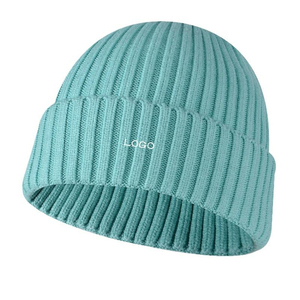 Harry Johnson Unisex <b>Navy</b> Ribbed Knit Beanie <b>Hat</b> Embroidered Logo 100% Acrylic Winter Casual Cuffed Design Adult Solid Color - Product Image 3