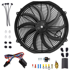 Ventola di raffreddamento del radiatore elettrico da 16 pollici 12V 120W con Kit termostato per auto a 10 pale e Kit di montaggio incluso - Product Image 1