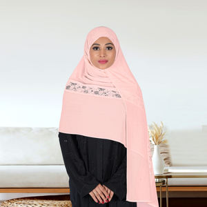 Hiyab Modesto de Georgette Transparente con Panel de Encaje Russell, Ligero y Elegante, Pañuelo Islámico para la Cabeza, para Oración y Uso Diario - Product Image 4