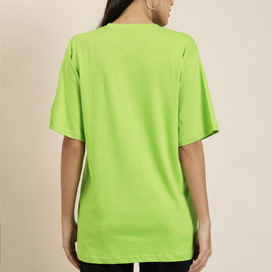 เสื้อยืดผู้หญิงสีเขียวมะนาว ผ้าฝ้าย แขนสั้น คอกลม ทรงหลวม สวมใส่สบาย สีพื้น ย้อมสีเรียบ ระบายอากาศได้ดี เนื้อผ้าถัก - Product Image 2