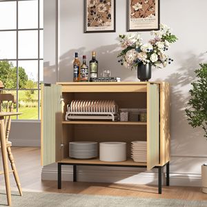 Credenza Moderna Minimalista in Legno con Dettagli in Marmo e Ripiani Regolabili per Cucina, Soggiorno, Ingresso - Product Image 3