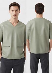 Plain Men's PU Leather Fashion <b>T</b> <b>Shirt</b> <b>V</b> <b>Neck</b> <b>Oversized</b> Short Sleeve Luxury Streetwear Apparel Custom Leather <b>T</b> <b>Shirt</b> - Product Image 5