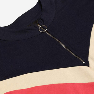 Unisex Navy Color Blocking Tracksuit Set <b>Red</b> Side Stripes Half-Zip Top Ankle-Length Pants Breathable Viscose/Polyester Quick Dry - Product Image 6