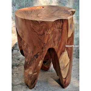 Taburete rústico de madera de teca hecho a mano con borde natural - Venta al por mayor desde India - Product Image 3
