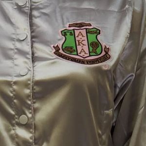 <b>Silver</b> Satin <b>Jacket</b> Women Varsity Style Bomber <b>Jacket</b> Fashion Casual Outerwear Button Front Streetwear Apparel Stylish Wholesale - Product Image 5