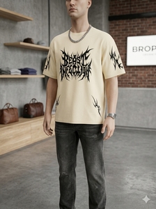เสื้อยืดแขนสั้นสีขาวสำหรับผู้ชาย พิมพ์ลายตัวอักษรกลิตเตอร์ ประดับเพชร คอทรงโอ ทรงโอเวอร์ไซส์ สวมใส่สบาย ผ้าถักไหม ระบายอากาศได้ดี น้ำหนัก 500 กรัม - Product Image 5