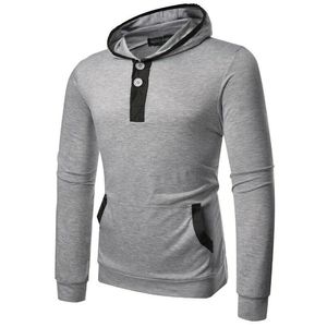 Unisex <b>Black</b> Hooded Fleece <b>Sweatshirt</b> with Blue Accents Button Front Casual Knitted Solid Color Pocket Slim Fit Autumn Wear - Product Image 5