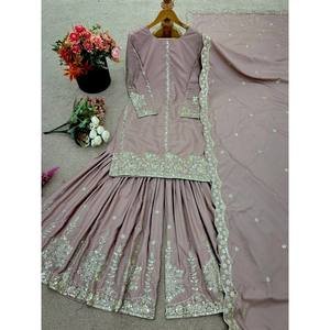 Women's Beautiful <b>Top</b>- Sharara and Dupatta Set with Intricate Embroidery Sequence Work - Product Image 3