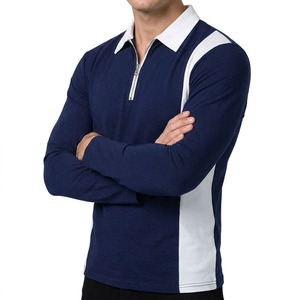Polo de Manga Larga para Hombre, Diseño Color Block, Cierre Frontal con Cremallera, Tejido Transpirable, Gris y Blanco - Product Image 6