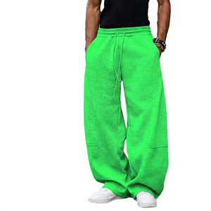 Men's Gray Loose Fit Sweatpants Wide Leg Cotton Drawstring Elastic Waist Casual <b>Pants</b> with Side Pockets - Product Image 4