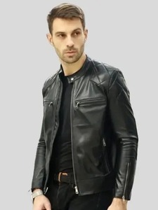 เสื้อแจ็คเก็ตหนังสีดำสำหรับนักแข่งชาย - Product Image 3