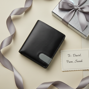 กระเป๋าสตางค์หนังแท้แบบพับสองตอนสำหรับผู้ชาย WRIZA |   ช่องใส่บัตร 11 ช่อง ช่องใส่เหรียญ ช่องใส่บัตรประชาชน |   บัตรเครดิต RFID สีดำเรียบหรูสำหรับงานแต่งงาน - Product Image 6