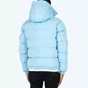 Wholesale Winter <b>Men</b> Women Light Blue Hooded Puffer Jacket Windproof Waterproof Thick Bubble Coat Warm Quilted Parka Outerwear - Product Image 6