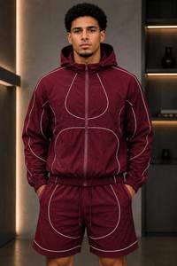 <b>Men</b>’s Contrastline <b>Lightweight</b> Windbreaker Set Hooded Zip Up <b>Jacket</b> With Matching Shorts Outdoor Running Sportswear For <b>Men's</b> - Product Image 6